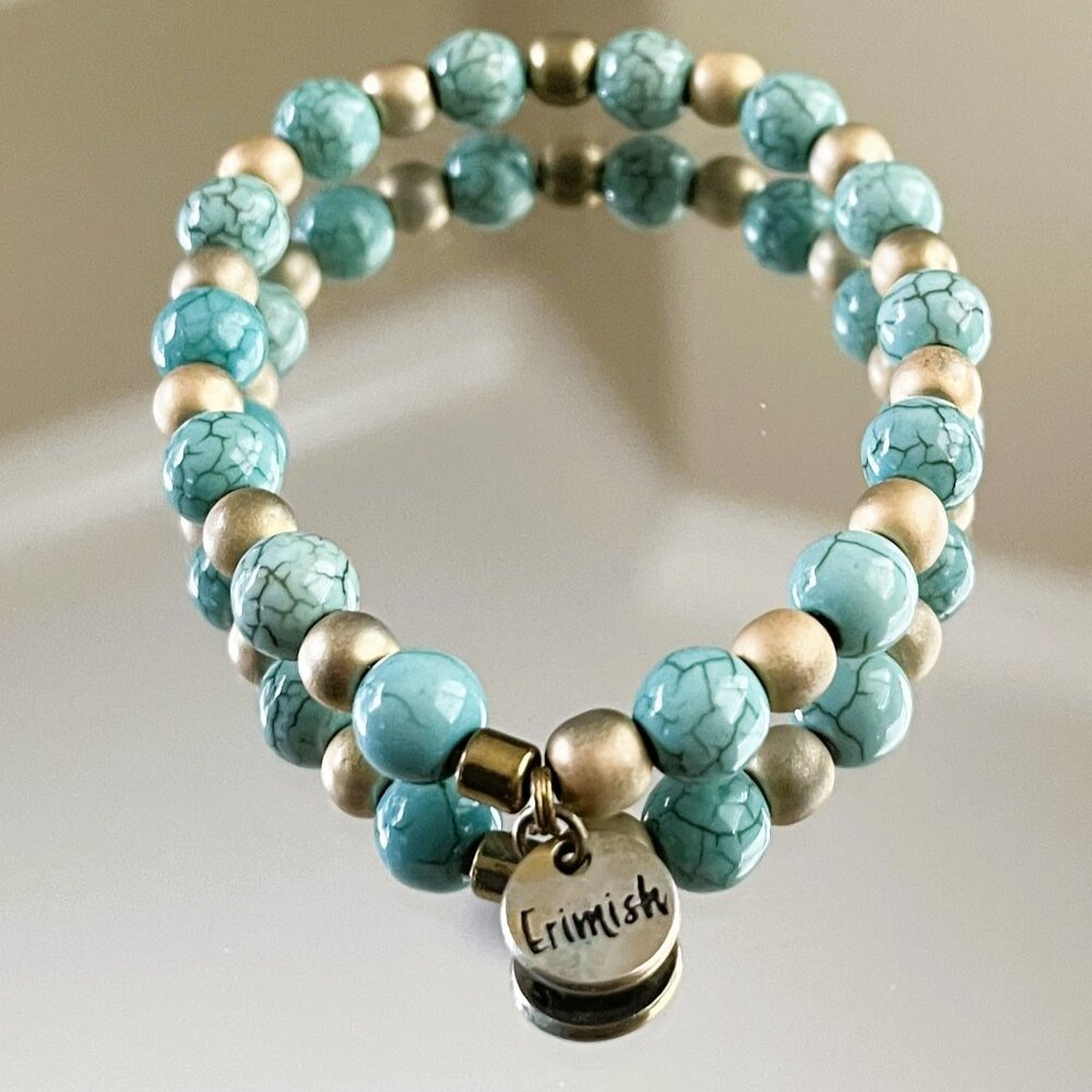 Erimish  Faceted Crystals Beaded Bracelet Logo Tag Stackable Stretch